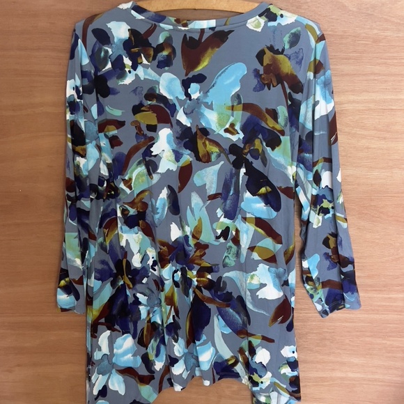 LOGO Lori Goldstein multicolour tunic Large asymmetrical pockets floral abstract - Picture 5 of 6